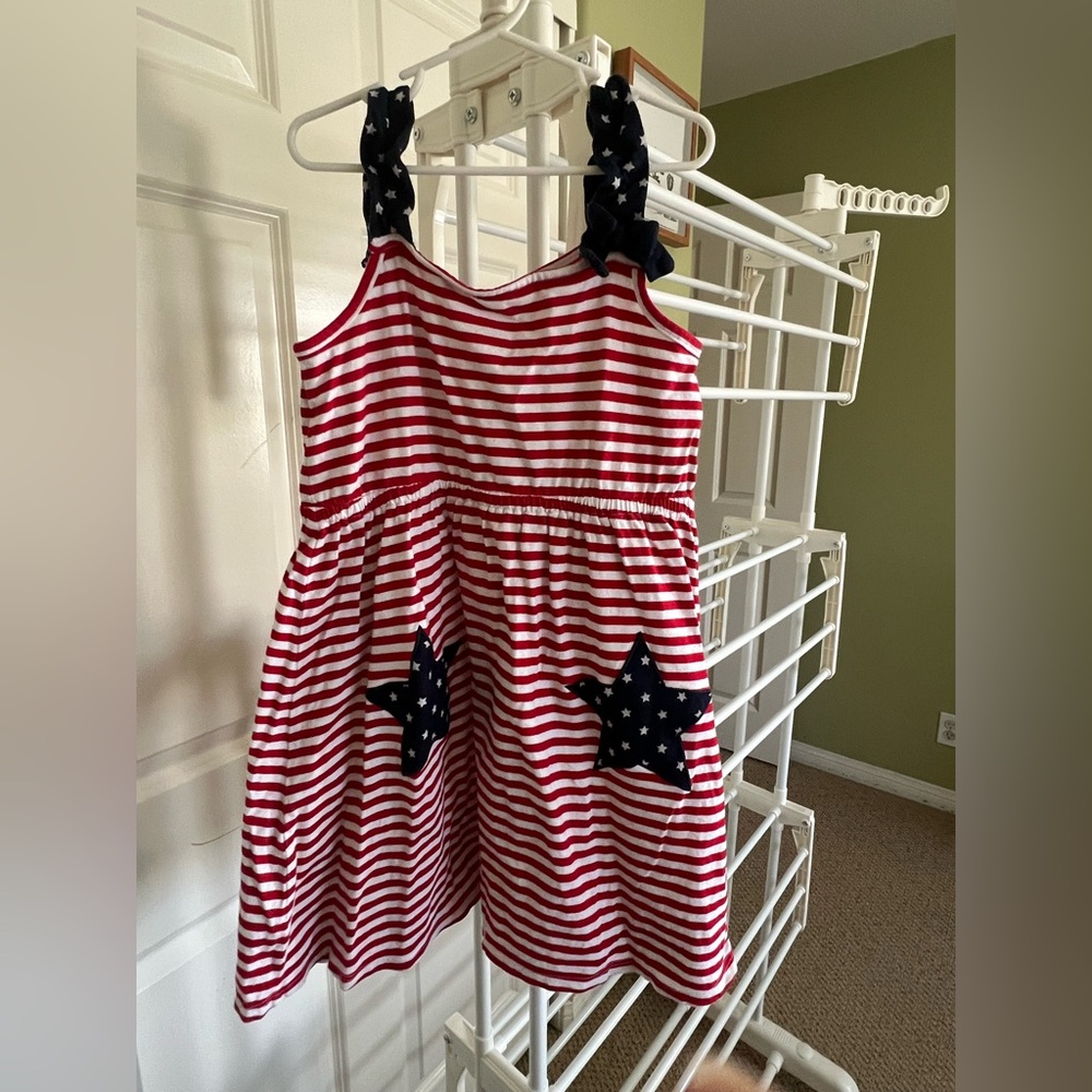Red and White Striped Kids Dress with Star Accents